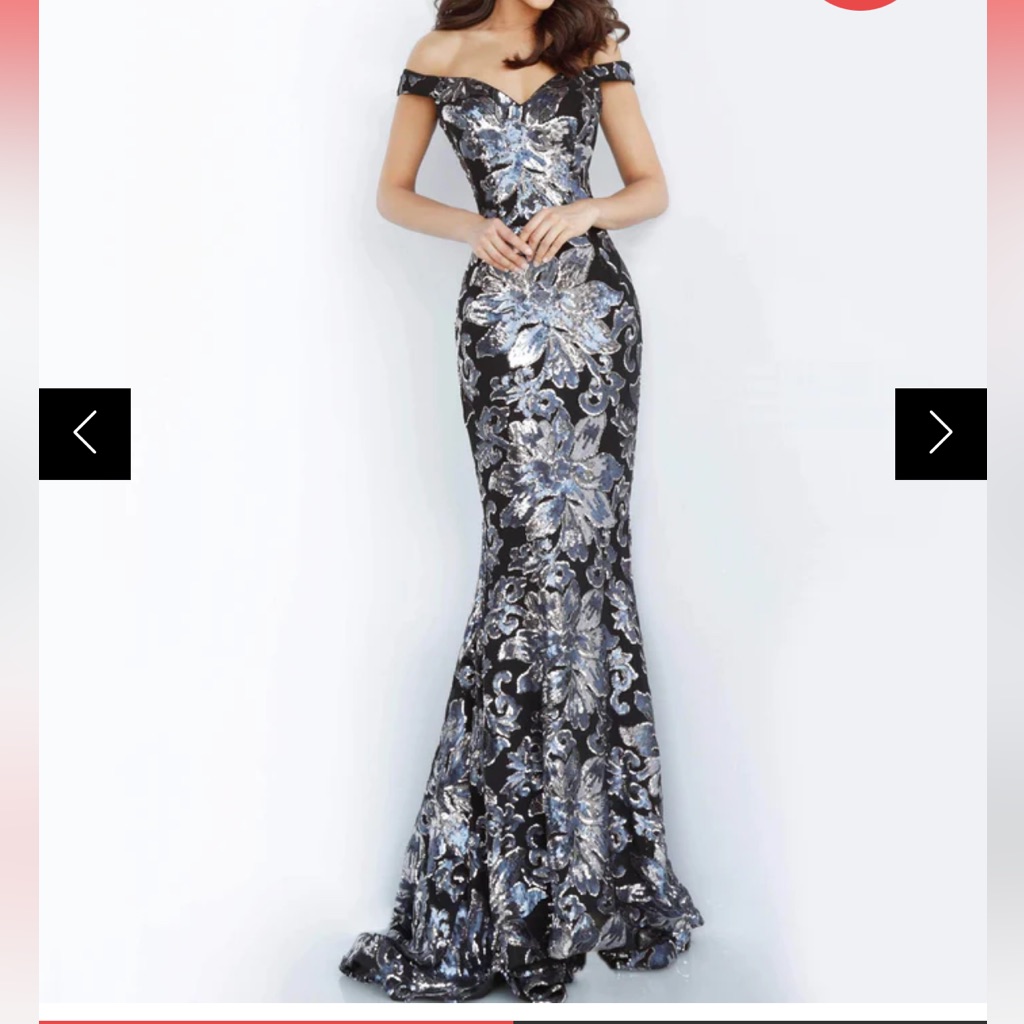 Jovani - 63516 Sequined Off Shoulder Floral Mermaid Gown